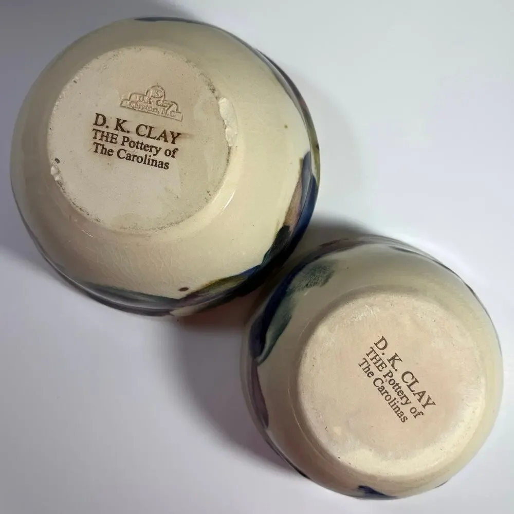 D.K. Clay Pottery of the Carolinas Artisan Studio Painted Pottery Bowls Set of 2